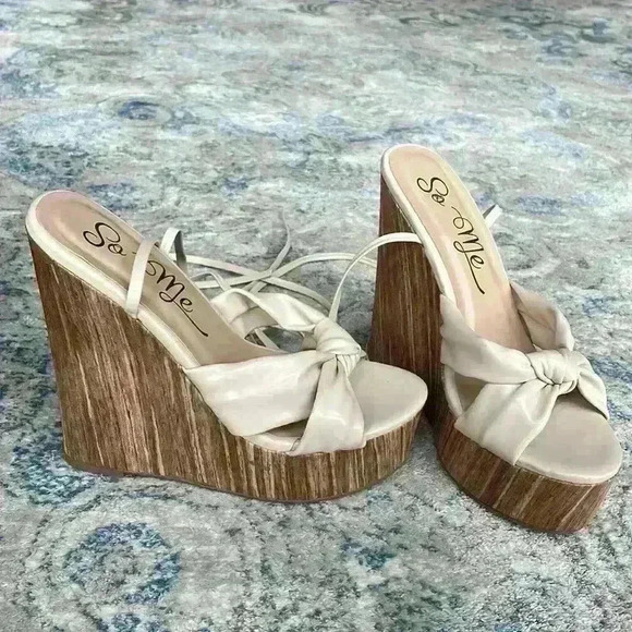 Lulus Aimi Bone Knotted Strappy Platform Wedges - Picture 10 of 12